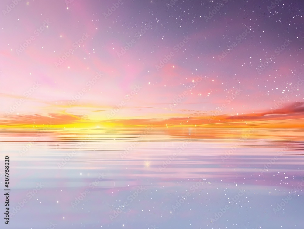 Wall mural a beautiful sunset over a calm ocean with a few stars in the sky