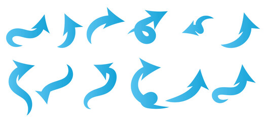 Flat style curved arrow icon collection isolated. different kinds of arrow symbol indicator. for your apps, websites and UI or UX design