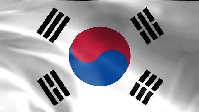 3D illustration of the national flag of South Korea (Taegeukgi) waving, seamless animated background
