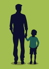  Dad and child standing together silhouette vector illustration isolated on a white background.