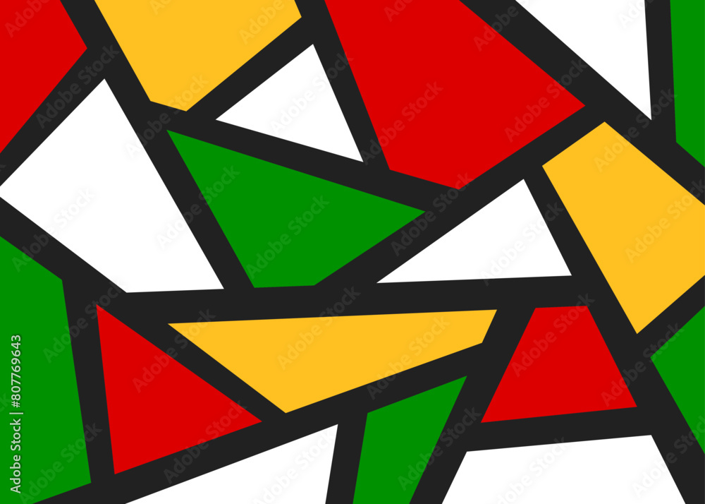 Poster abstract background with colorful geometric pattern and with rastafari color theme