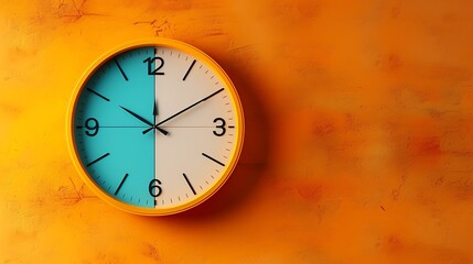 time winter summer concept school management space copy Close o'clock Ten background orange pastel trendy clock wall plain analogue Part autumn white agenda schedule opening hours operation minute