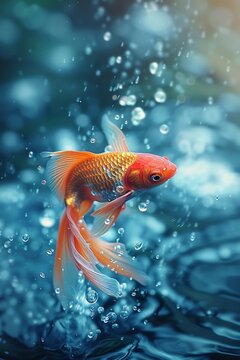 Brightly colored fish swimming upstream against the current, 3D render, leadership courage, isolated