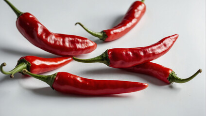 some fresh red chilies on a white background