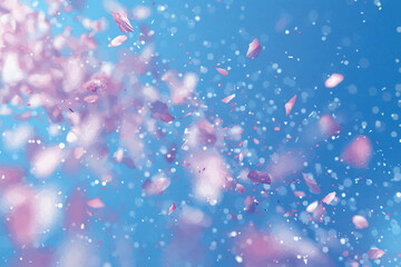 cherry petals in the wind, blue background, 3D rendering
