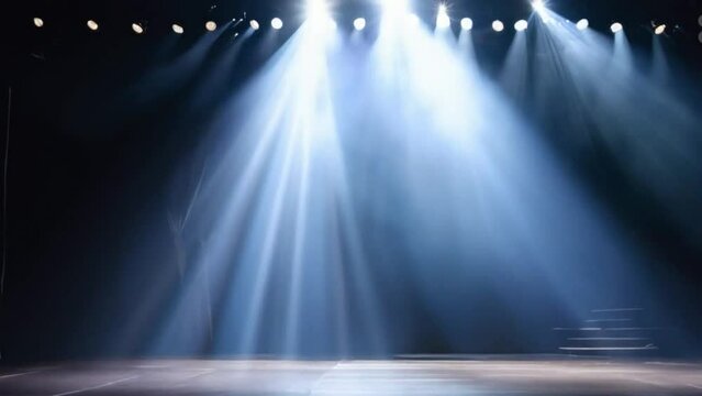 Empty Stage Illuminated by Bright Spotlights in a Dramatic Style with Bold Colors for Performance Concept