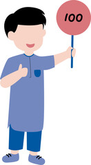 Cute little boy carry correct sign