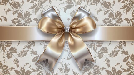 Set of stylish gift voucher with golden ribbon and silver floral pattern Vector template for gift card, coupon and certificate Isolated from the background