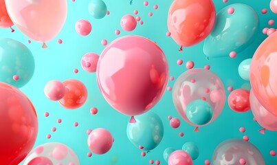 Colorful Celebration Balloons in Pink and Aqua, Generative AI