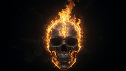Flaming human skull illustration for Halloween costumes or horror concepts