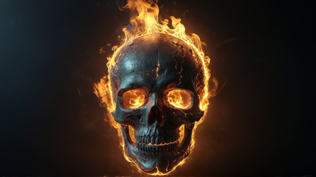 Flaming human skull illustration for Halloween costumes or horror concepts