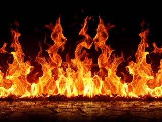 Fototapeta premium A row of fire is burning in the background