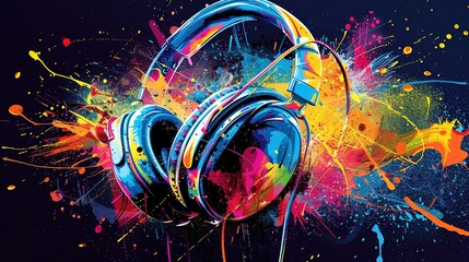 Headphone colourful paint splash UHD wallpaper