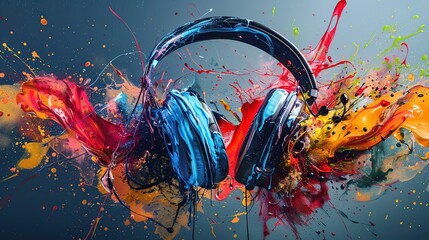 Headphone colourful paint splash UHD wallpaper