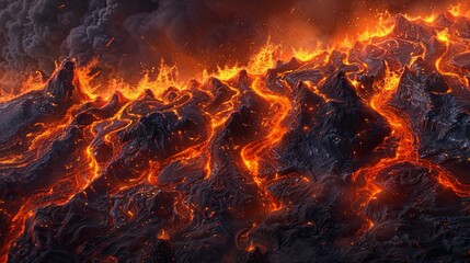 A lava field with many small hills and mountains