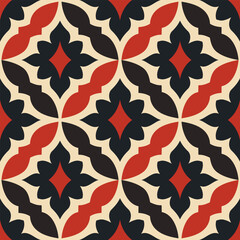 Obraz premium Red, beige and black luxury vector seamless pattern. Ornament, Traditional, Ethnic, Arabic, Turkish, Indian motifs. Great for fabric and textile, wallpaper, packaging design or any desired idea.
