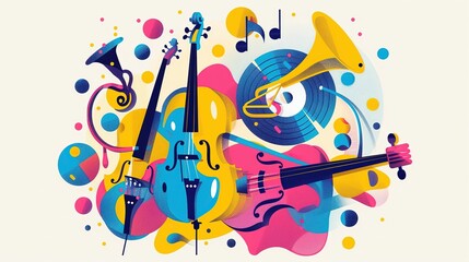 Music backgrounf with coclorful music instrument UHD wallpaper