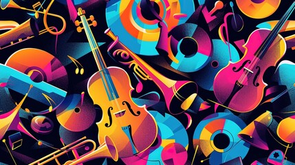 Music backgrounf with coclorful music instrument UHD wallpaper