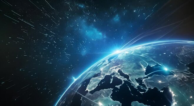 Dynamic view of earth from space with network lines, suitable for global communication and space technology