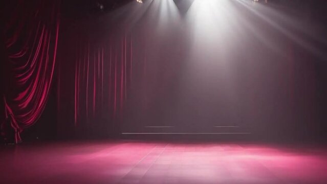 Empty Stage with Spotlights and Curtain, Set for a Performance or Concert in Anticipation