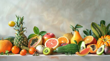 Photorealistic fruit and vegetable background UHD wallpaper