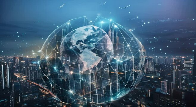Global network connections with digital earth, suitable for themes of globalization and technology