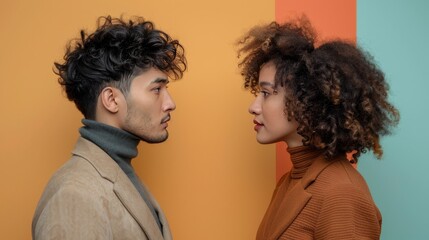 Two people with curly hair, one man and one woman