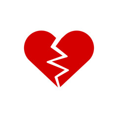 Red heartbreak flat color. broken heart or divorce. vector illustration template design