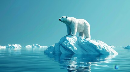 Environmental Conservation: A 3D vector illustration of a polar bear standing on a melting iceberg
