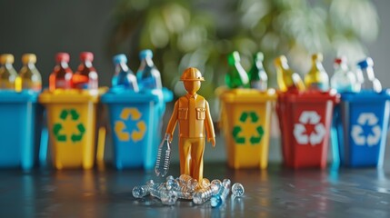 Environmental Conservation: A 3D vector illustration of a person recycling plastic bottles