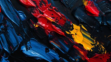 blue red and yellow oil paint mixed on the black background 