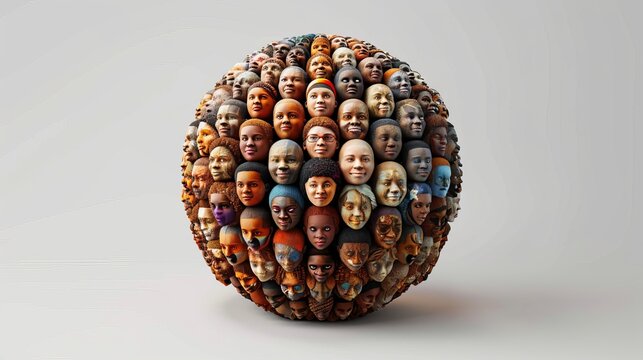 Global Diversity: A 3D vector illustration of diverse faces from different cultures around the world