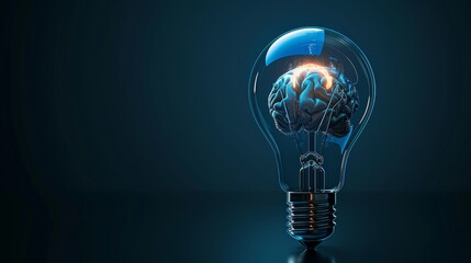 Invention and Discovery: A 3D vector illustration of a lightbulb with a brain inside
