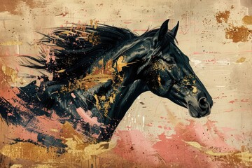 Background: A vintage chinoiserie image of a horse. Generative Ai
