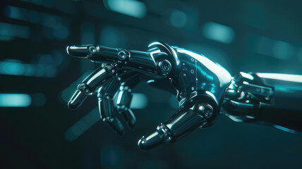 robot hand finger touch on dark background