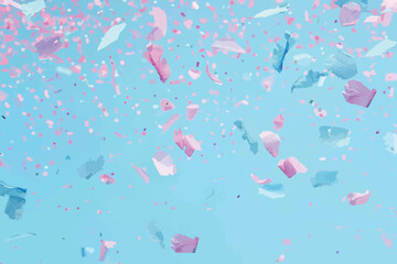 cherry petals in the wind, blue background, 3D rendering