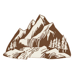 A rugged mountain range with waterfalls, Sticker, Illustration 