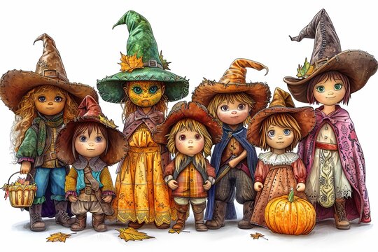 cute witches in hats and capes clip art preview