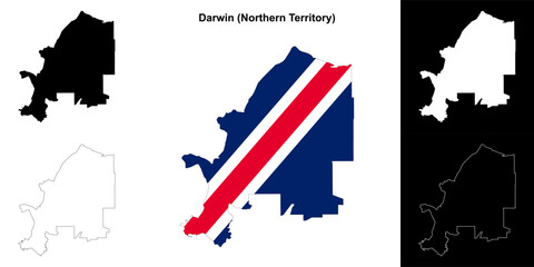 Fototapeta premium Darwin (Northern Territory) outline map set