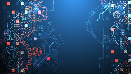 Gear wheel technology pattern on gradient background. Hand drawn vector.