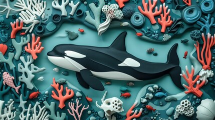 3d muliple orca clay style pattern with coral UHD wallpaper