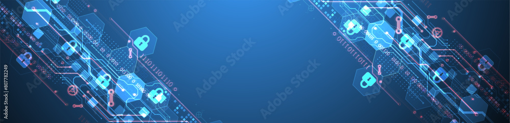 Poster secure digital background. virtual confidential, programming protection. hand drawn vector.