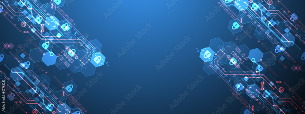 Aufkleber Secure digital background. Virtual confidential, programming protection. Hand drawn vector.