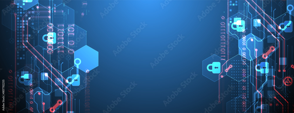 Leinwandbilder secure digital background. virtual confidential, programming protection. hand drawn vector.