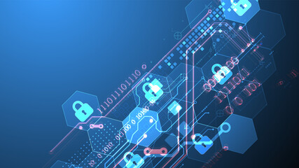 Secure digital background. Virtual confidential, programming protection. Hand drawn vector.