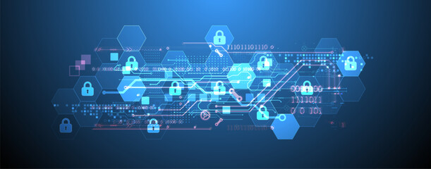 Secure digital background. Virtual confidential, programming protection. Hand drawn vector.