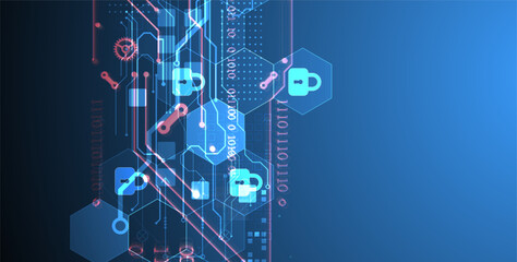 Secure digital background. Virtual confidential, programming protection. Hand drawn vector.