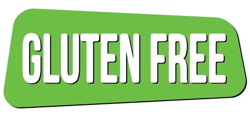 GLUTEN FREE text on green trapeze stamp sign.