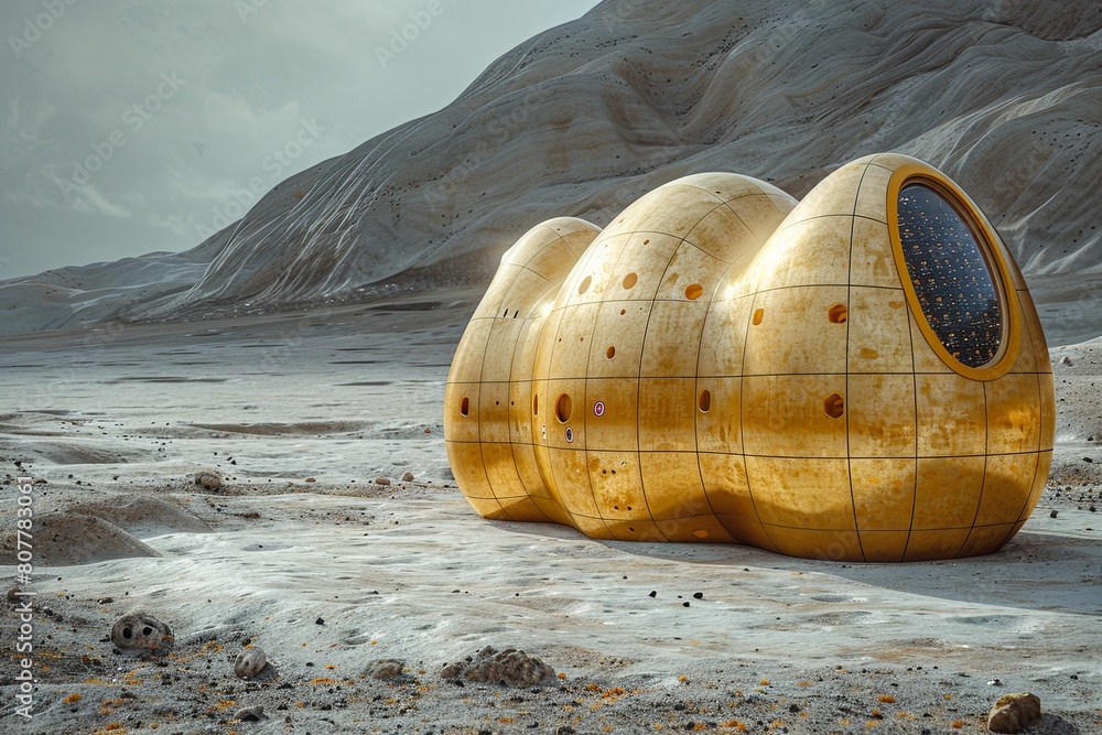 Poster futuristic lunar colony: modular structures and self-sustaining systems