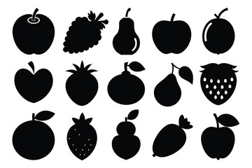 Set of Fruit black Silhouette Design with white Background and Vector Illustration